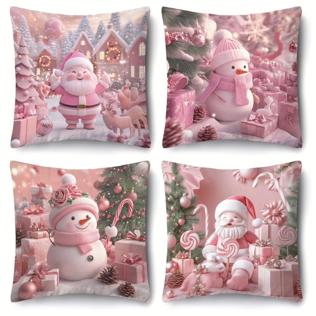 Rosa Weihnachtskissenbezüge: Weihnachtsmann, Schneemann & Festliche Freuden Sofas, Schlafzimmer-Kissenbezüge, Weihnachtsgeschenke