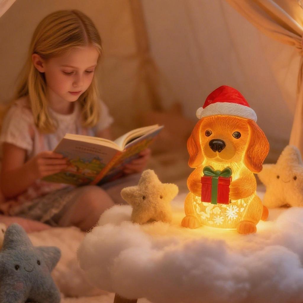 Christmas Night Light Cute Dog Figurines LED Night Light Holiday Decor For Living Room Bedside Table Desk Shelf Entryway Nursery