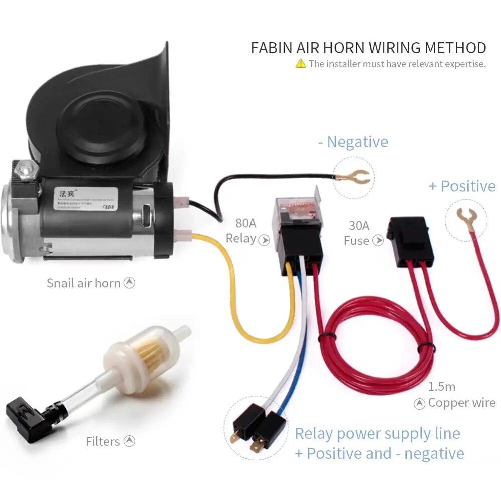 FARBIN Compact Air Horn with Compressor 12V/24V 120db Snail Electric Car Horn Super Loud with Wiring Harness