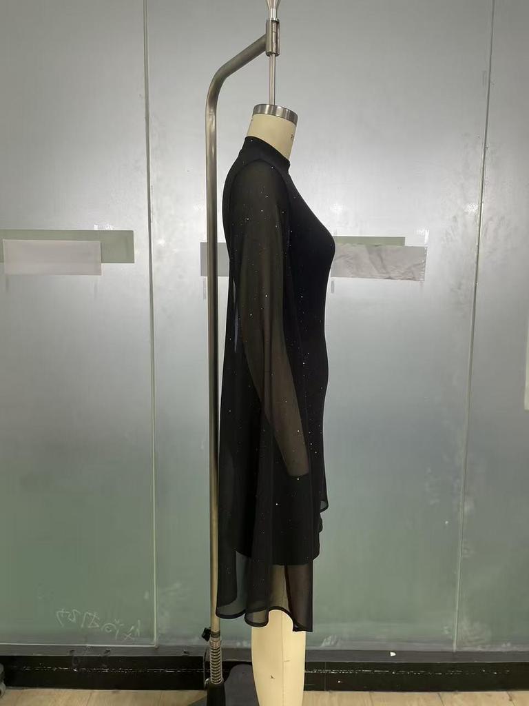 Elegant Starry Sky Rhinestone Ribbed Mini Skirt - Sleeveless, Slim Fit, Hip-Hugging Design for Summer