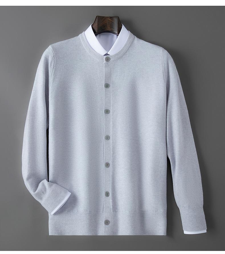 Andy Fleece Gestrickter Cardigan Herren Rundhals Herbst und Winter Lockerer Pullover Strickjacke Business Casual Jacke