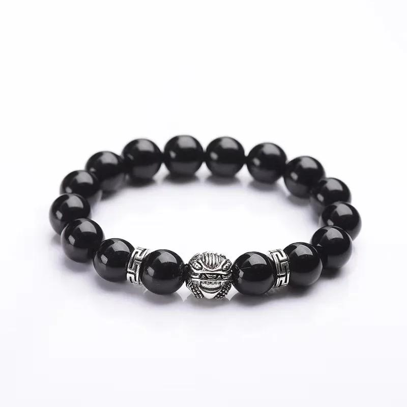 Natural Stone Beads Men Bracelets Lucky Charm Matte Black Natural Stone Beads Onyx Stone Matt Tiger Leopard Bracelets for Men
