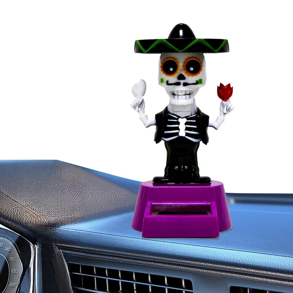 Car Dash Decor Solar Skull Dashboard Ornaments For Car Halloween Theme Automotive Interior Supplies Spooky Skull Statue For