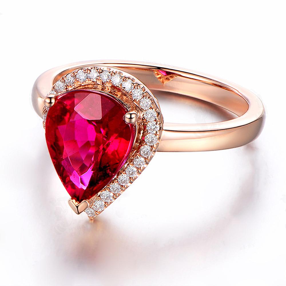 Vintage Water Drop Red Crystal Ruby Gemstones Diamonds Rings for Women 14k Rose Gold Color Jewelry Bijoux Bague Romantic Gifts