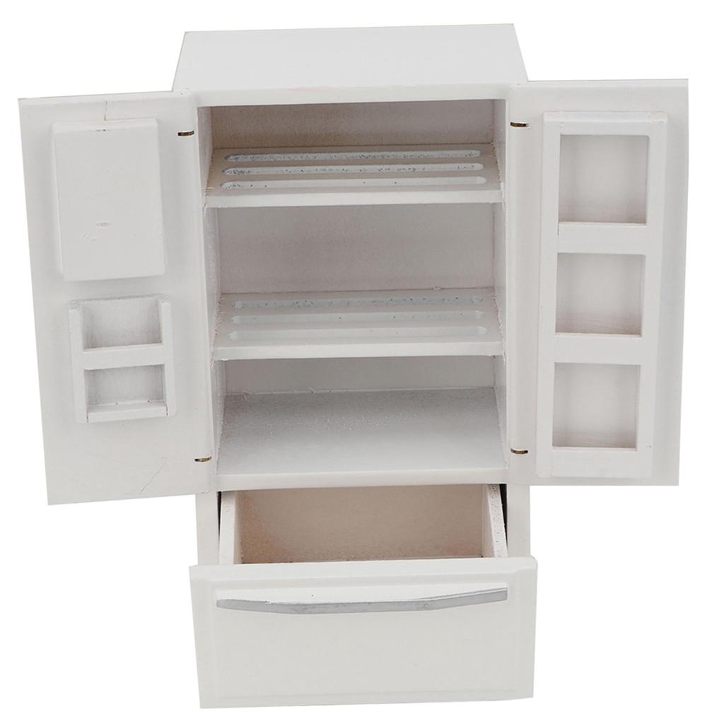 1:12 Mini Wooden Refrigerator Model Furniture Accessories for Dollhouse(White)
