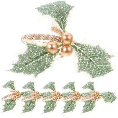 6pcs Napkin Rings Christmas Table Decor Berry Leaf Design Serviette Clasps For Party Dining Home Xmas Decoration