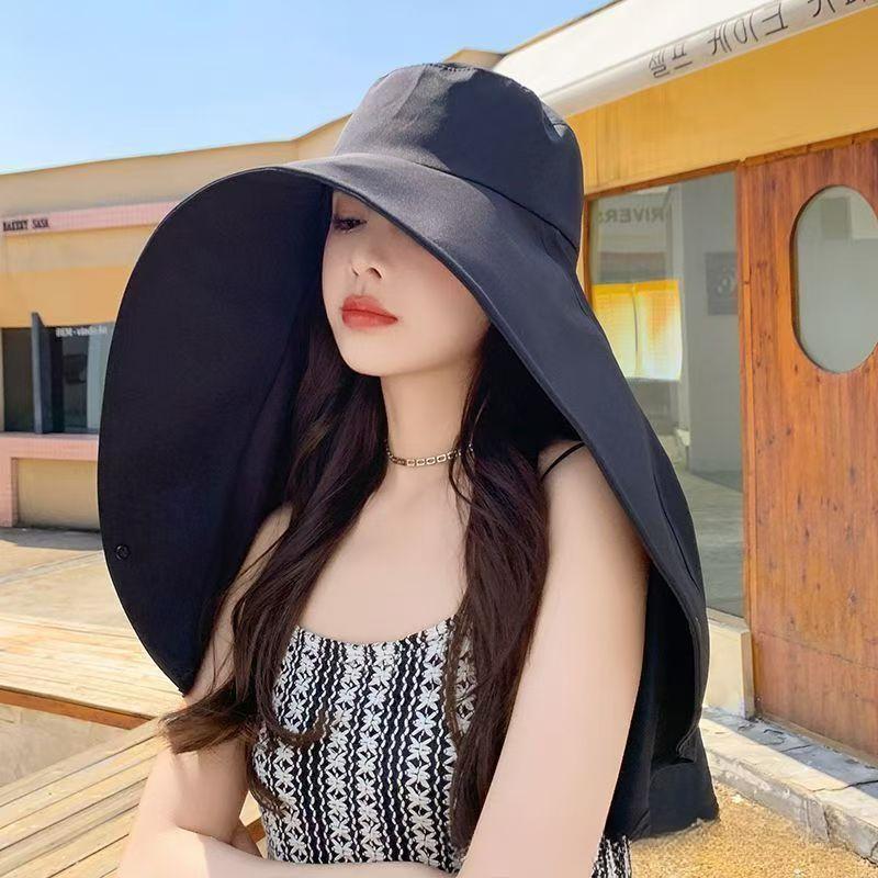 Full Coverage Extra Large Brim With Shawl Fisherman Hat For Women Summer Quick-Dry Neck Protection Sunshade Sunscreen Flat Top Cycling Equestrian Hat