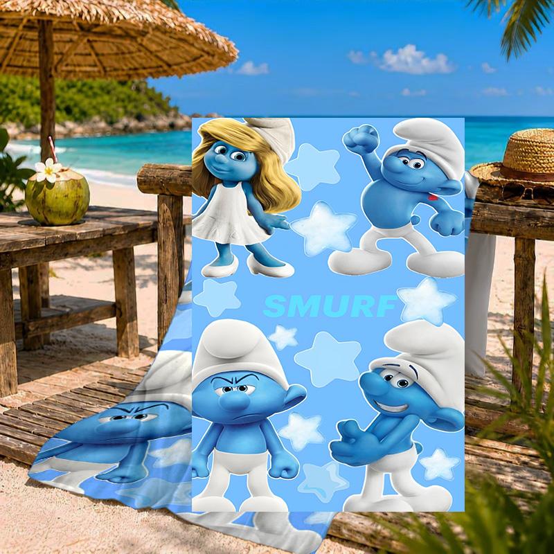 Blue Smur-f Characters Beach Towel Microfiber Beach Towel, Lightweight and Quick-Dry, for Summer Travel, Swimming Pool Fan Birthday Gift