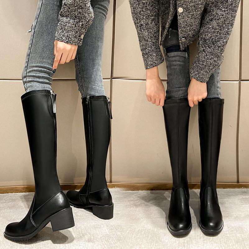 

Boots Women s Knight Boots New Fleece High Heel Small Short Man But Knee Thick Heel Boots Medium Leather Boots 40