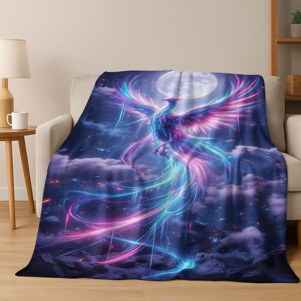 Colorful Rebirth Fire Phoenix Divine Bird Flannel Blanket,Warm and Cozy Soft Throw Blanket for Home Bedroom Bed Sofa Cover Kid