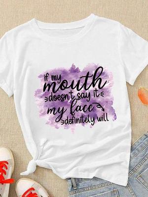 (Asian Size) Letter Trend Cute 90s Style Women T Shirt Short Sleeve Tee Top Clothing Fashion Print Lady Casual Female Graphic T-shirts