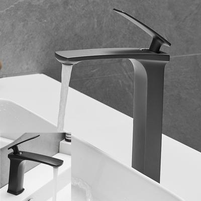 Robinet chiuvetă Tuqiu Gri Armată Mixer robinet baie Negru Robinet chiuvetă cu o singură manetă Faucet tip Cascadă Apă Caldă și Rece