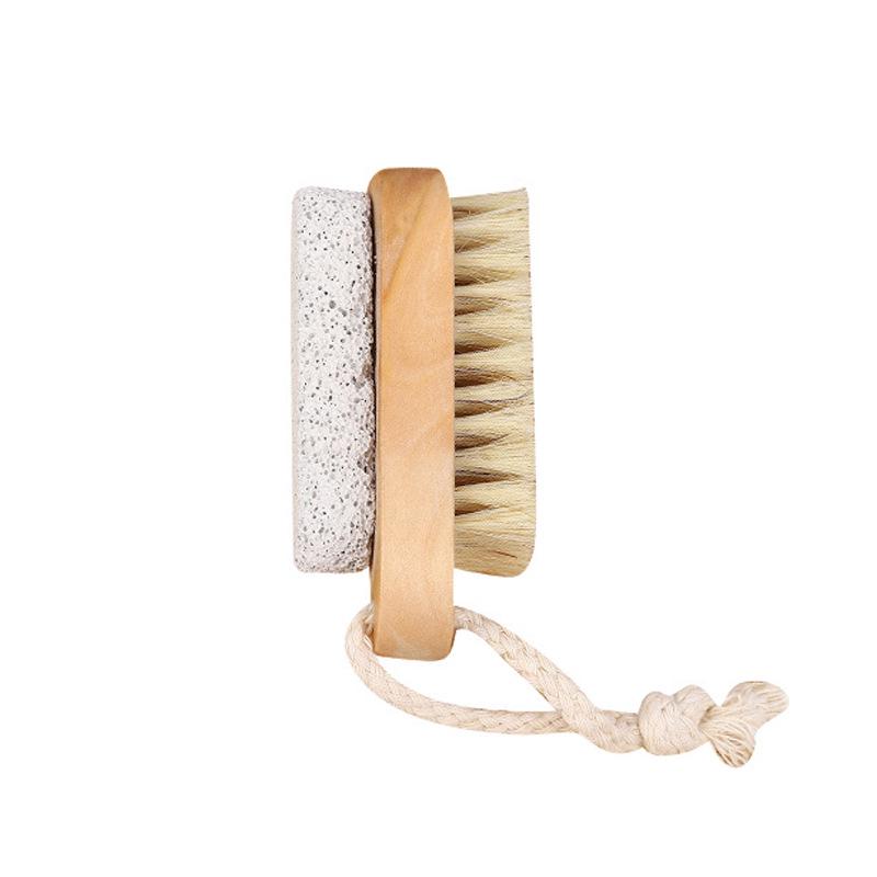 Lotus Wood Dual-sided Bath & Nail Brush with Boar Bristles and Foot Stone