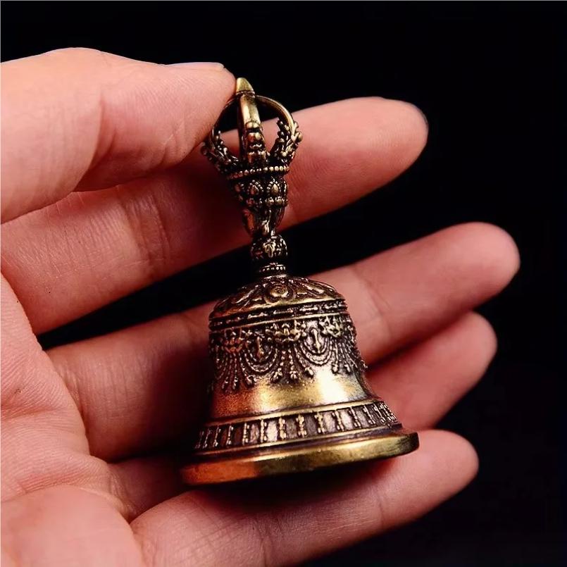 Brass Handicraft Die-Casting Drop Bell Key Car Button Wind Bell Tibetan Bronze Bell Creative Gift Home Decoration Accessories