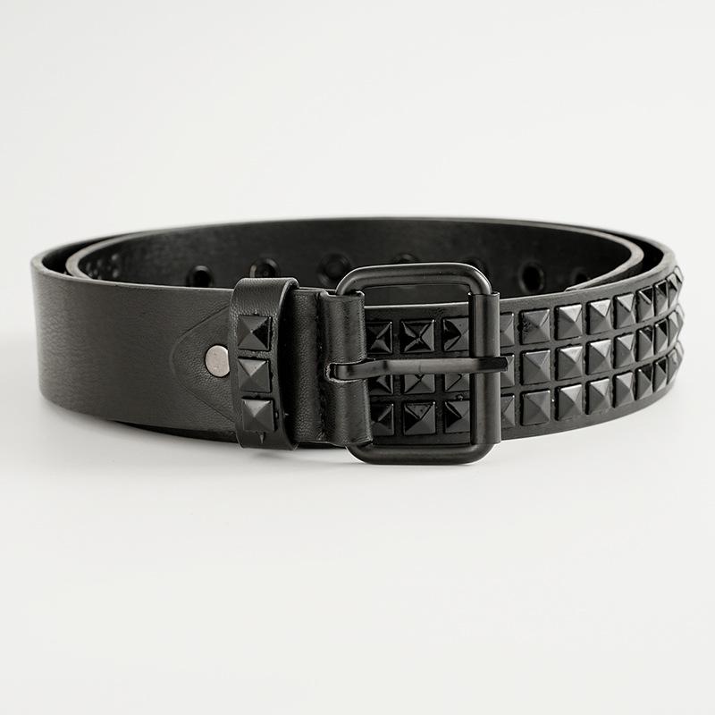 Meier Punk Belt - Men's Black Square Bead Pyramid Rivet Belt - Grab Bead Unisex