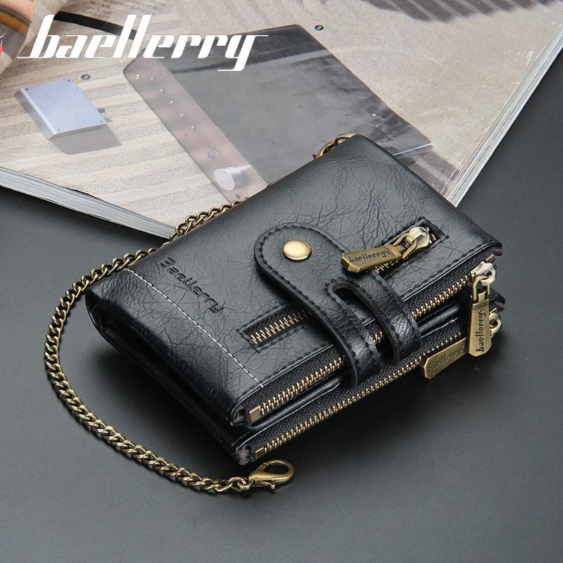 New Men's Short Wallet European American Retro Multi Slot Double Zipper Coin Purse