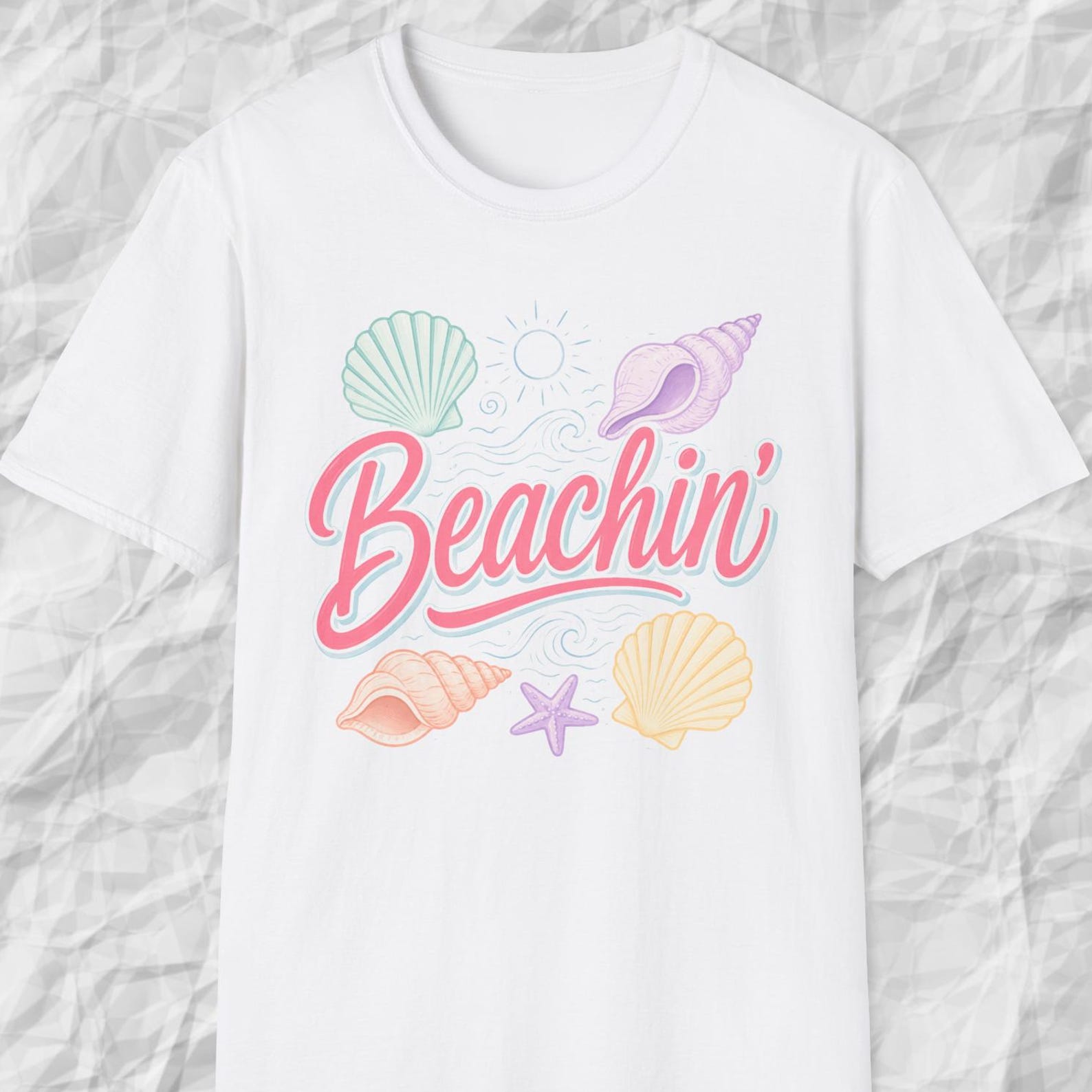 Trendy Beachin Shirt, Retro Seashell Tee, Coastal Beach T shirt, Summer Vacation Shirt, Cute Beach Lover Tee 2XL
