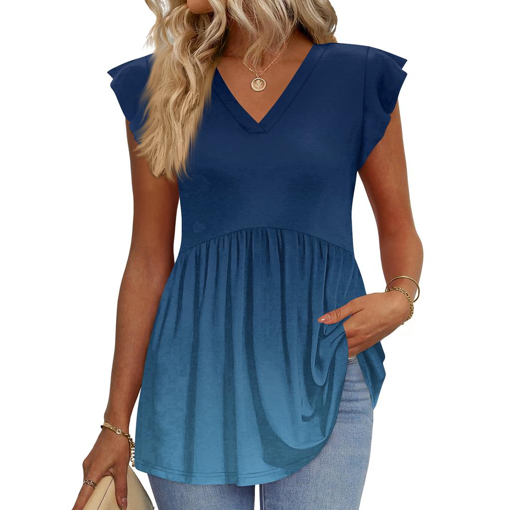 Womens Tops Fashionable V-neck Ruffled Sleeve Short-sleeved T-shirt Business Blouses