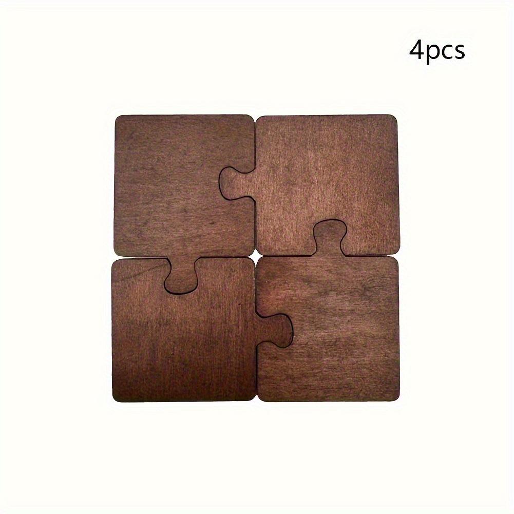 

Set of 4 Vintage Wooden Puzzle Coasters, Heat Resistant Base Mats for Office Desk Bar Home Decor, Retro Style Drink Coasters шоколадный