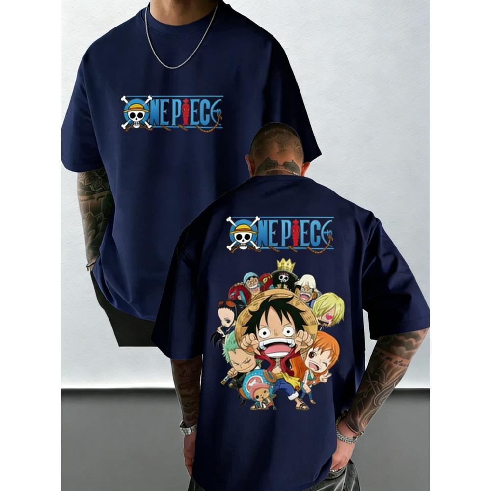 Plus Size One Piece Summer Anime Printed Men and Women Tshirt Casual Parent Child Top Fashion Harajuku Style Street Wear Y2K