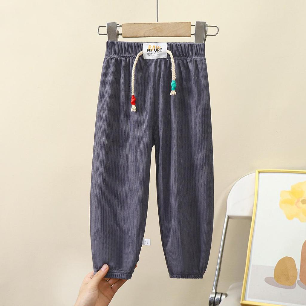 Kids' Summer Mosquito-Proof Ice Silk Pants - Lightweight 9/10 Length for Boys and Girls