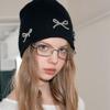Bowknot Knitted Hat Wool Hat Knit Cap Cute Pearl Bow Beanies  Apparel Accessories