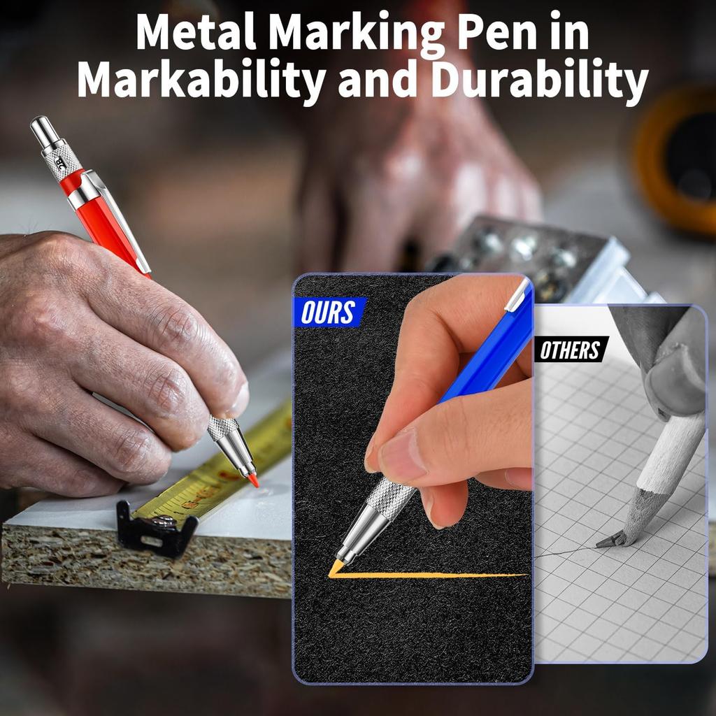 3 Pcs Welders Pencil with 36 Pcs Silver Round Refills, Welders Pencil for Metal, Welding Markers for Metal with Built-in Sharpener for Pipe Fitter