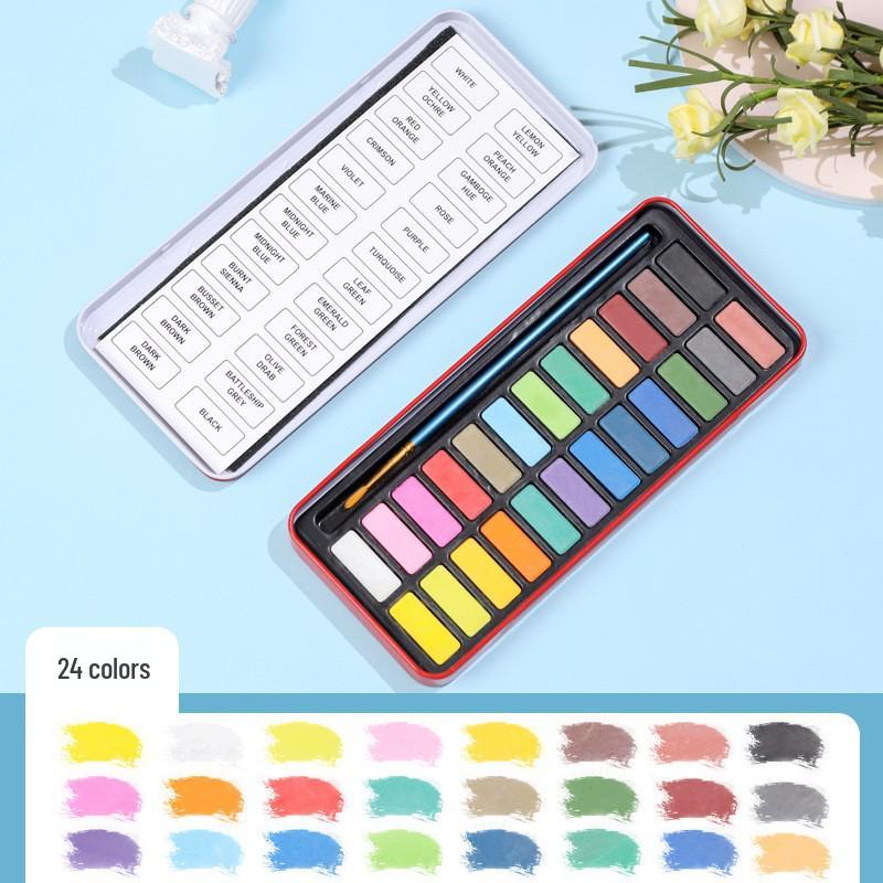 Boyixuan Eco-Friendly 24-Color Watercolor Paint Set In Portable Tin Box for Beginners