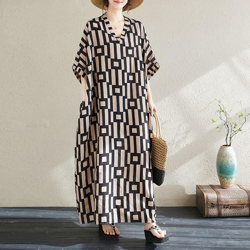 short sleeve plus size vintage new in dresses for women casual loose Maxi long summer dress