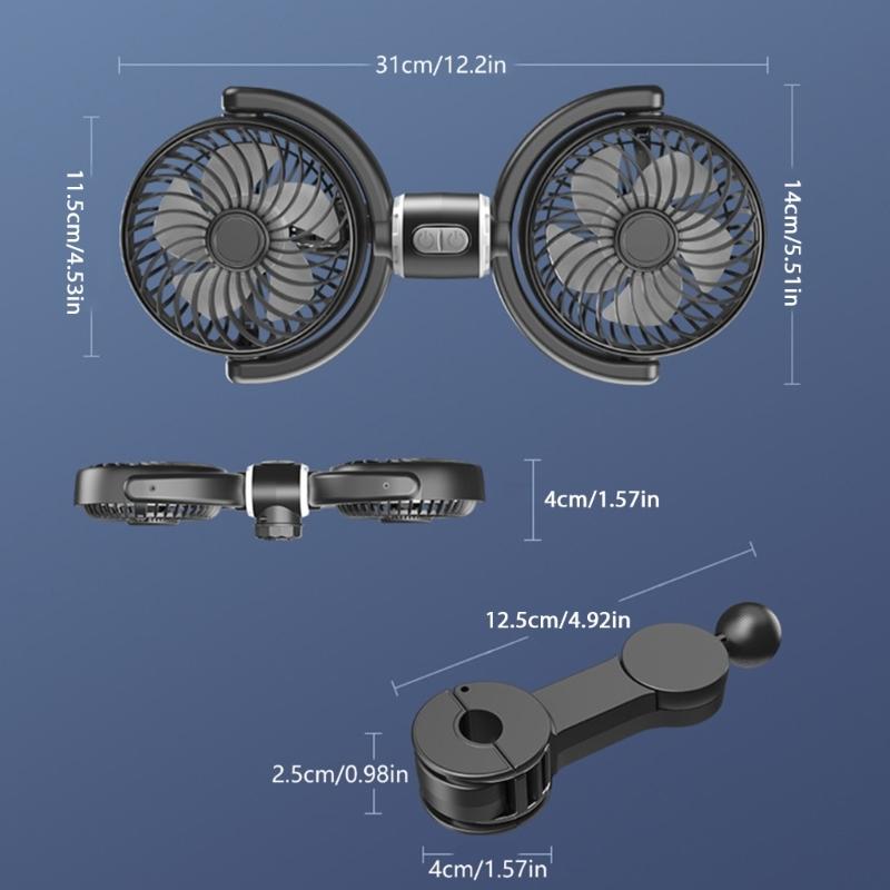 Portable ABS Vehicle USB Powered Fan with Double Head and Adjustable Speed for Long Road Trips Summer Efficient Cooling