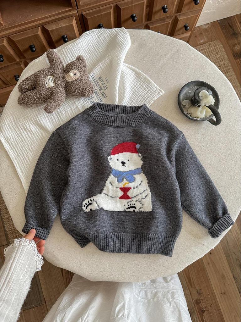 Kids' Cute Polar Bear Cartoon Sweater - Autumn 2025 Korean Style for Boys & Girls