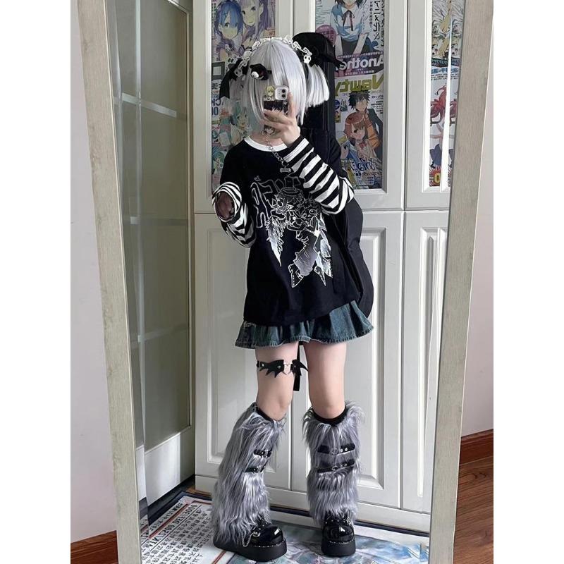 Fake Two Pieces Patchwork Y2k Harajuku T-shirts Autumn Long Sleeve Letter Print T-shirt Oversized Casual Japanese Women Tops