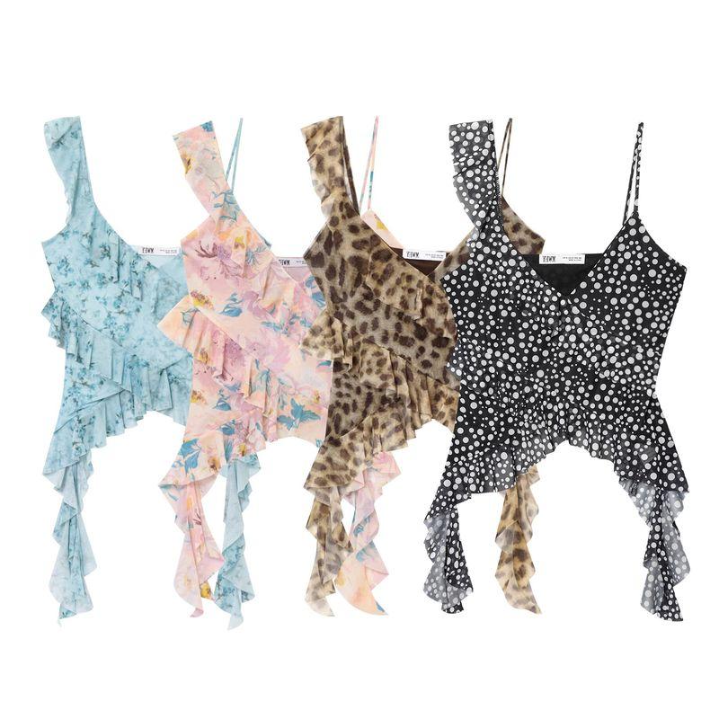 Zbzr Spring New Women Clothes Western Style Fashion Laminated Decoration Print Silk Net Top 50393350