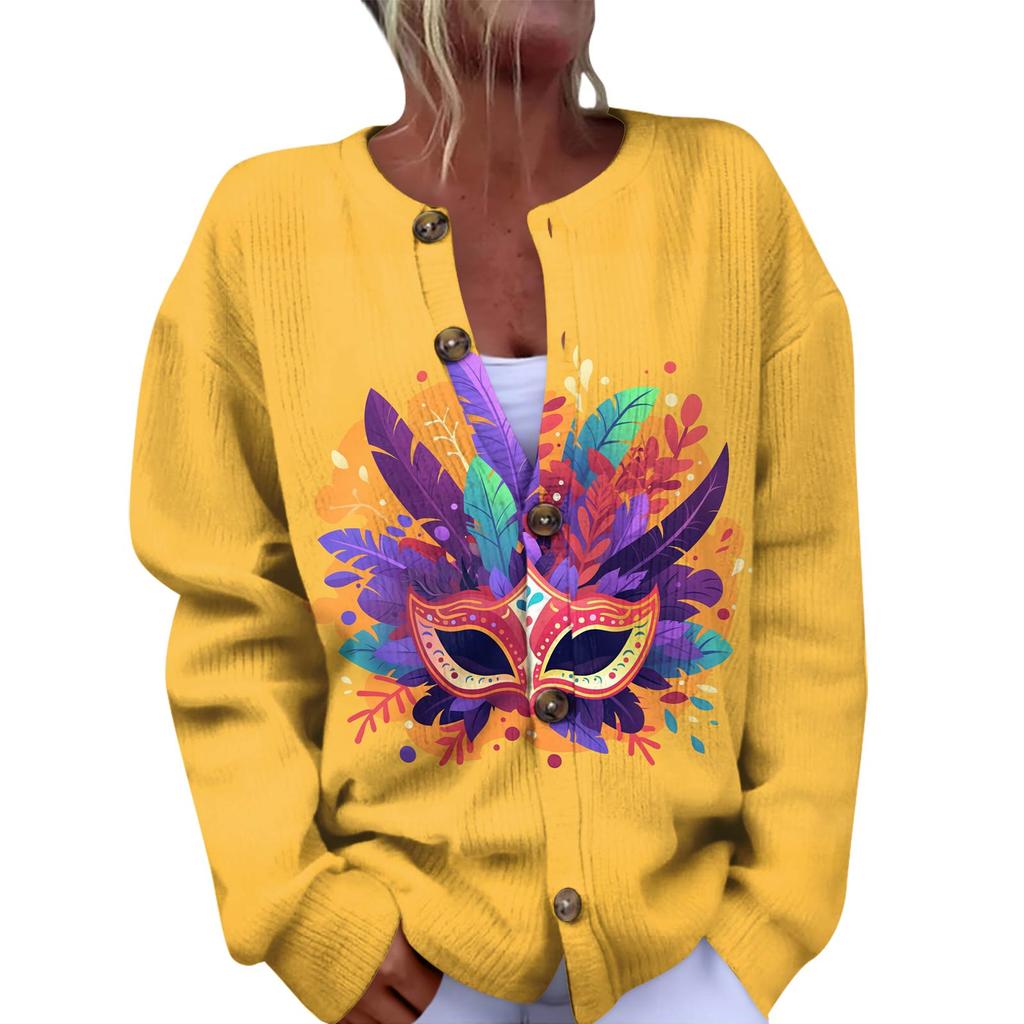 Dámský módní festivalový pletený kardigan s dlouhým rukávem a zapínáním na knoflíky