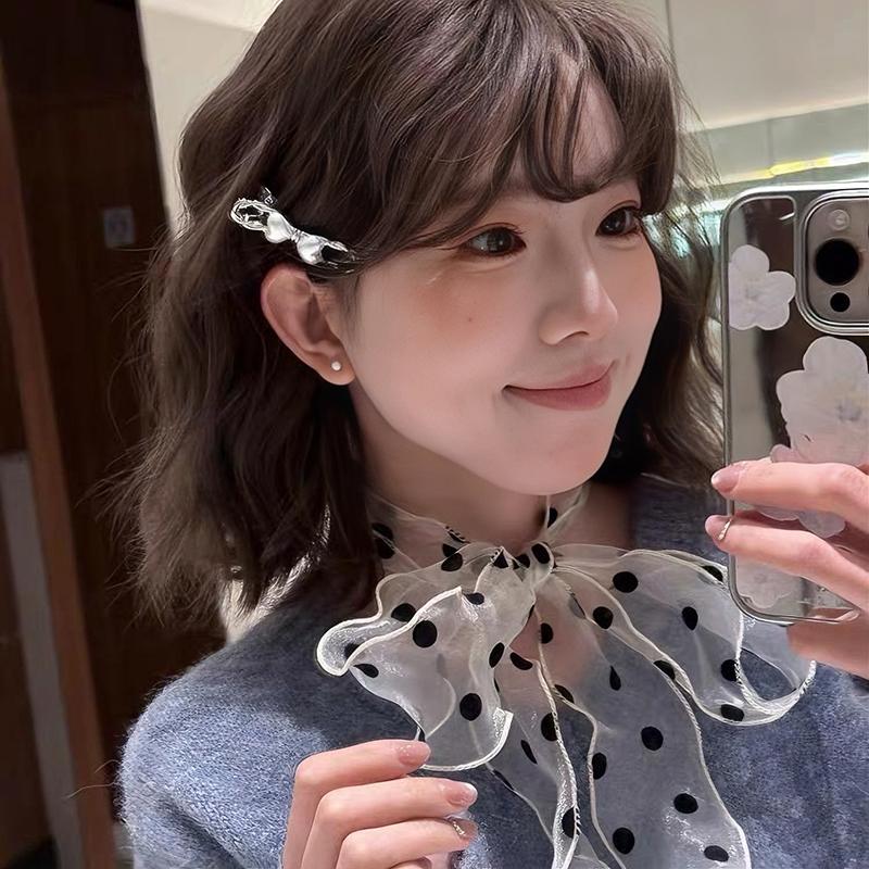 

Модный Кружевной Сетчатый Шарф в Горошек Для Женщин Летний Легкий Милый Универсальный Аксессуар на Шею с Лентой