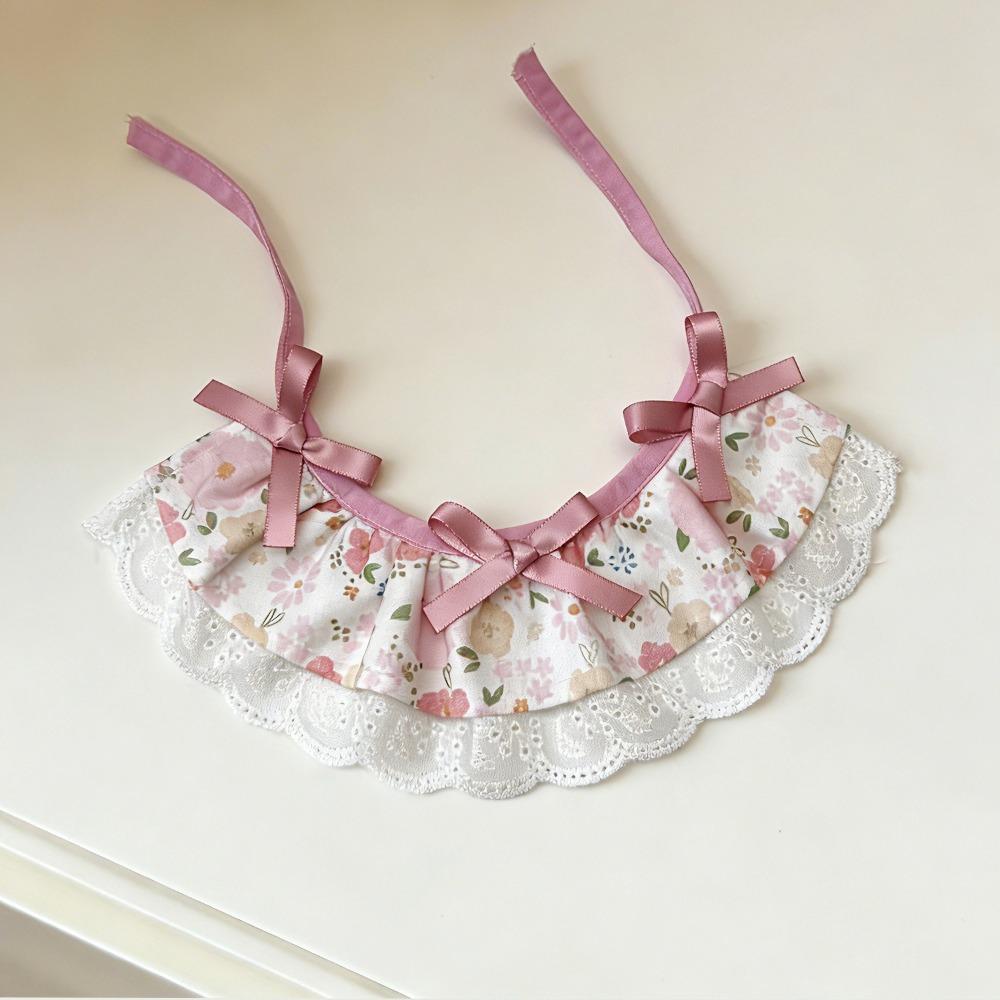 Cartoon Knitted Collar Lace Floral Bows Cat Drool Towel Cute Pet Bib  Daily Use