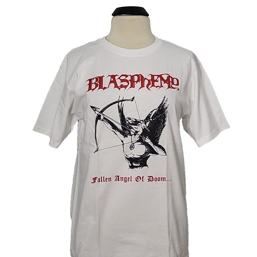 BLASPHEMY Fallen Angel Of Doom Black Metal XL T-Shirt White Mens Band Logo Unisex T-Shirt M