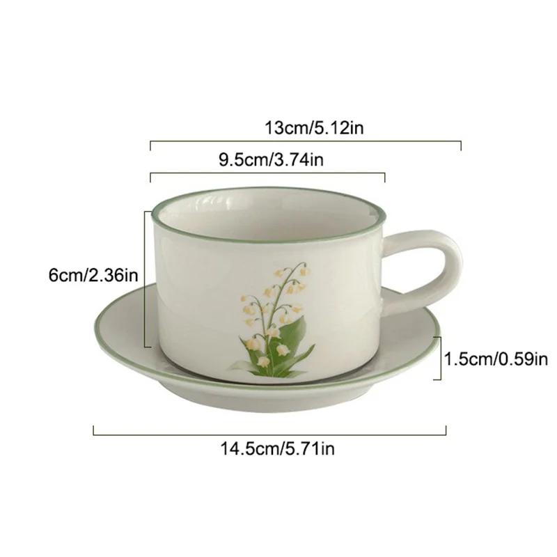 380ml Retro European Style Ceramic Mug Floral pattern Coffee Cup and Saucer Set Exquisite Latte Afternoon Tea cup Dessert Plate