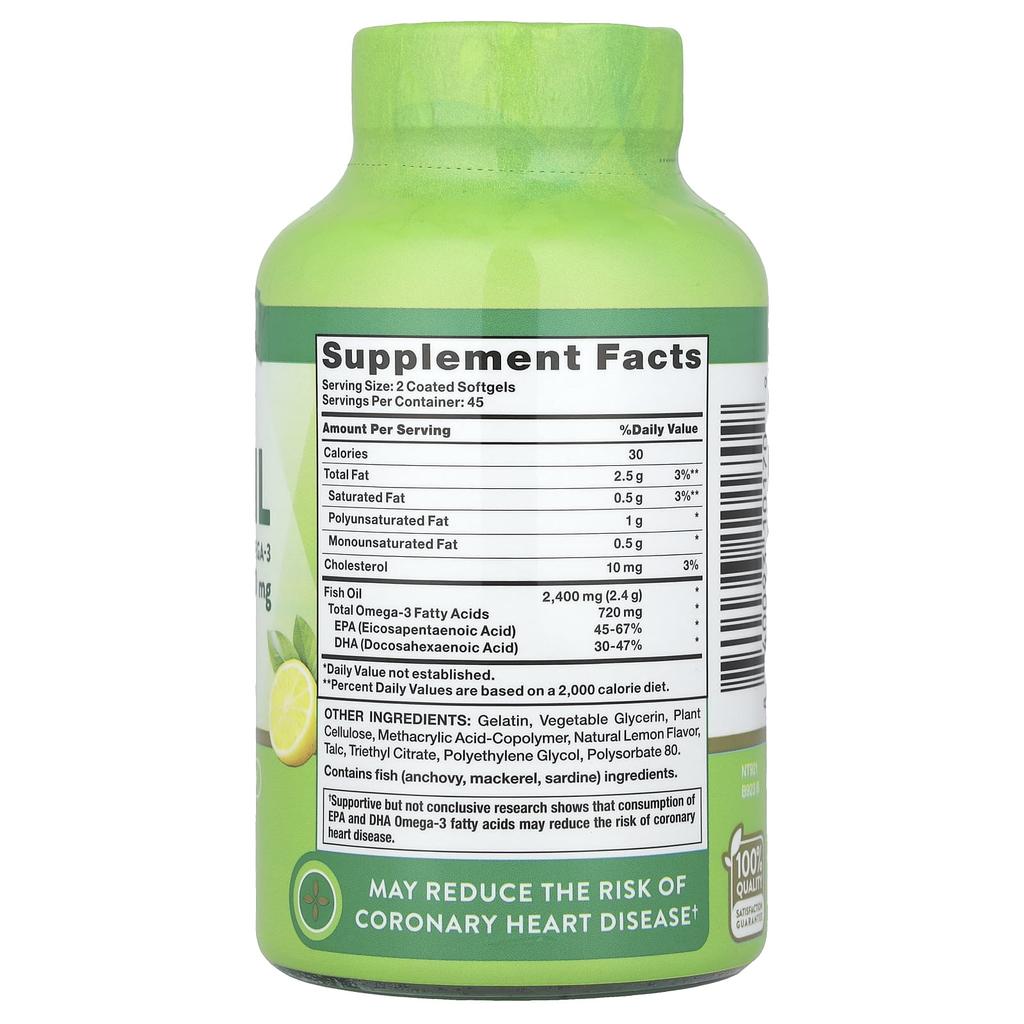 Nature's Truth Fish Oil, Lemon, 2,400Mg, 90 Coated Softgels (1,200Mg Per Softgel)