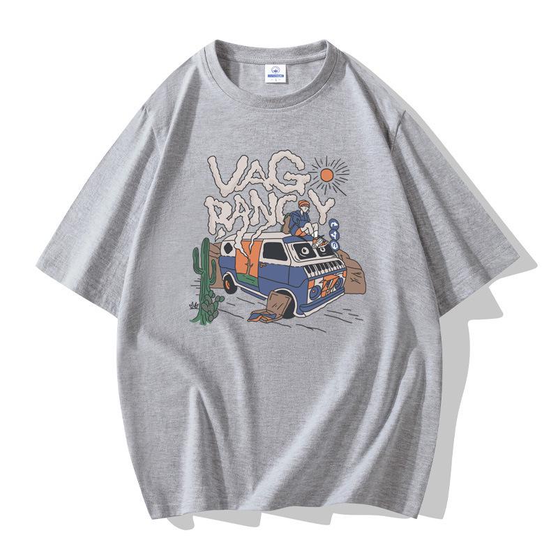 

Мужская футболка из чистого хлопка свободного кроя на лето - С коротким рукавом, с круглым вырезом, повседневная 2XL