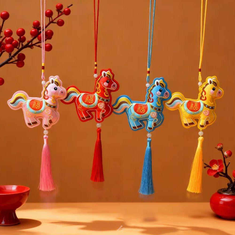 Chinese Style Pony Embroidered Pendant Spring Festival Zodiac Mascot Horse Hanging Decoration Keychain Tassel