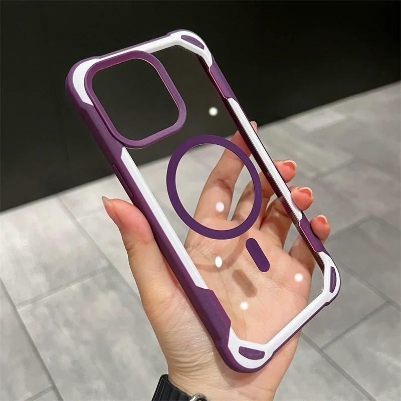 

Роскошный прозрачный чехол для телефона Magsafe для iPhone 11 12 13 14 15 Pro Max Plus, противоударный бампер с магнитными конфетами For Samsung S24 Ultra фиолетовый