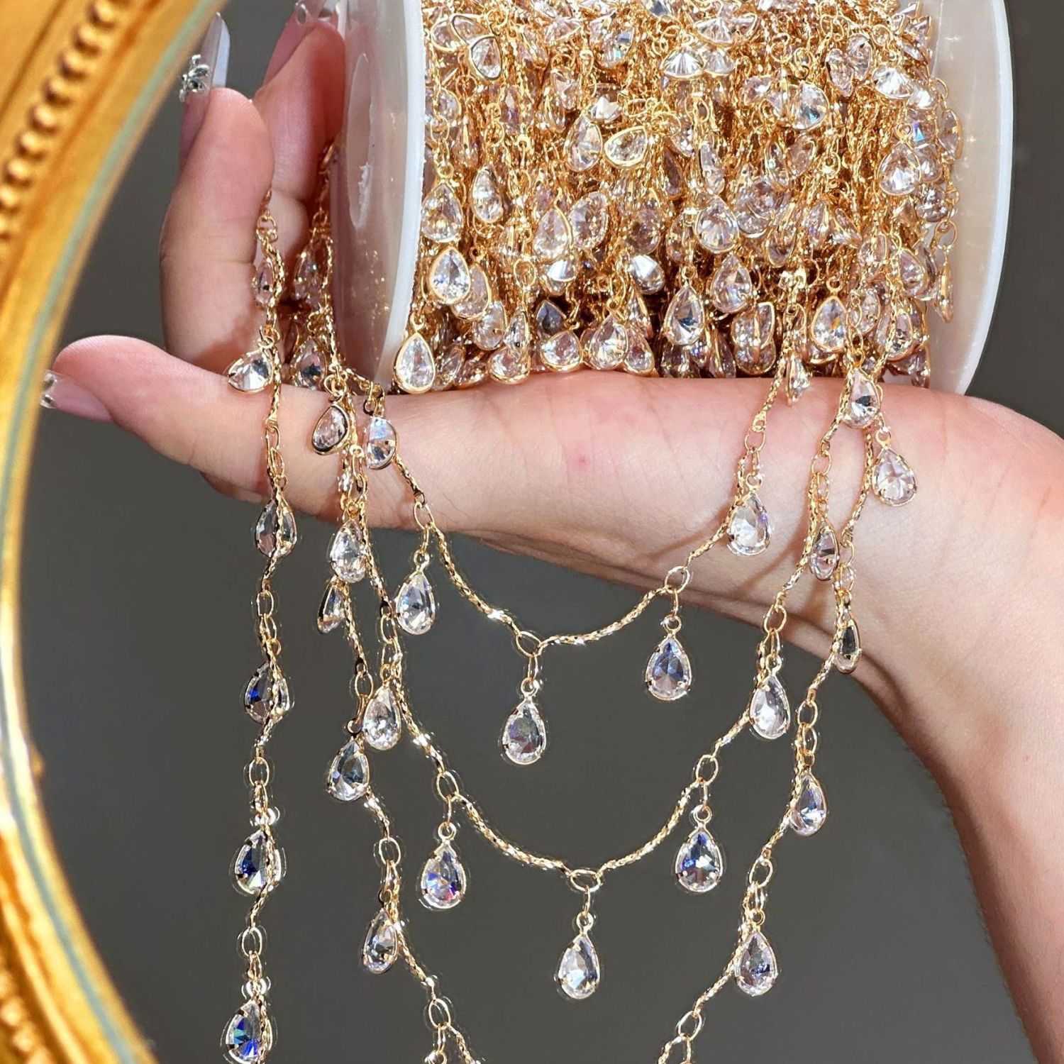 

0.5/1/2m Exquisite Water Droplet Crystal Tassel Chain Zircon Handmade Chain DIY Necklace Jewelry Clothing Decorative Accessories 0.5Meter
