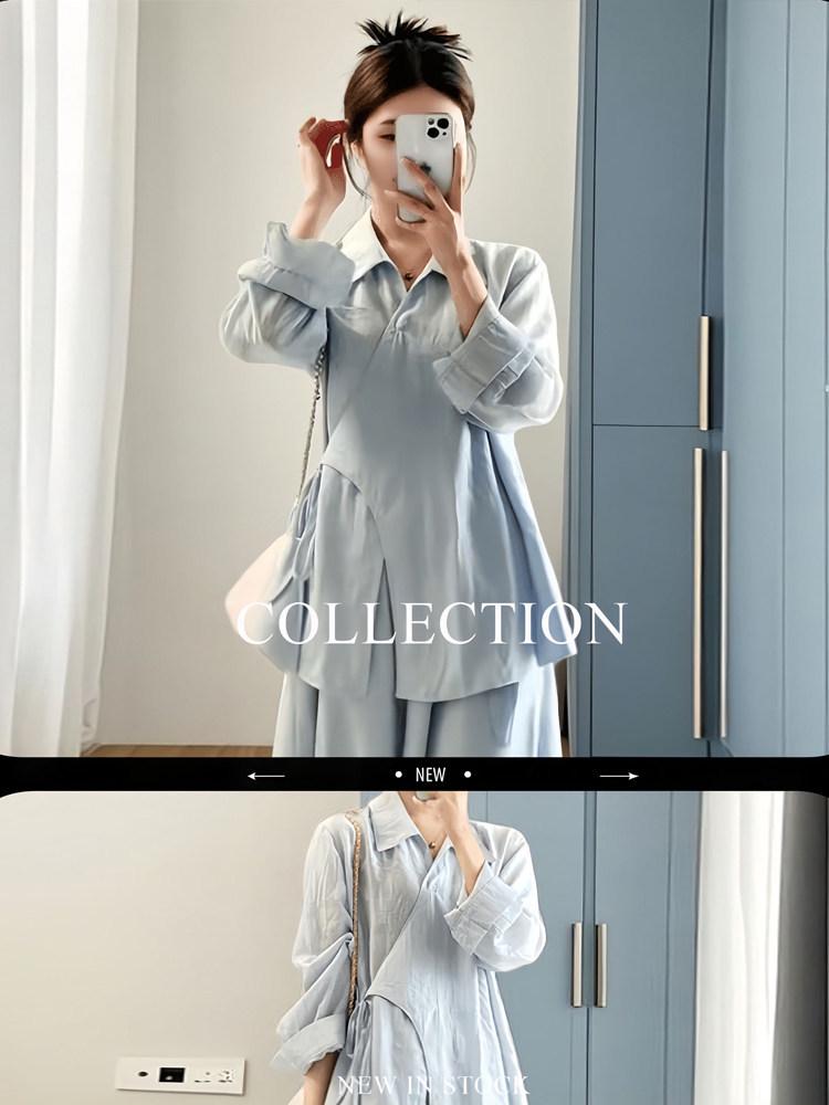 Early Autumn Women's Zen-Inspired Chinese Style Shirt & Skirt Set