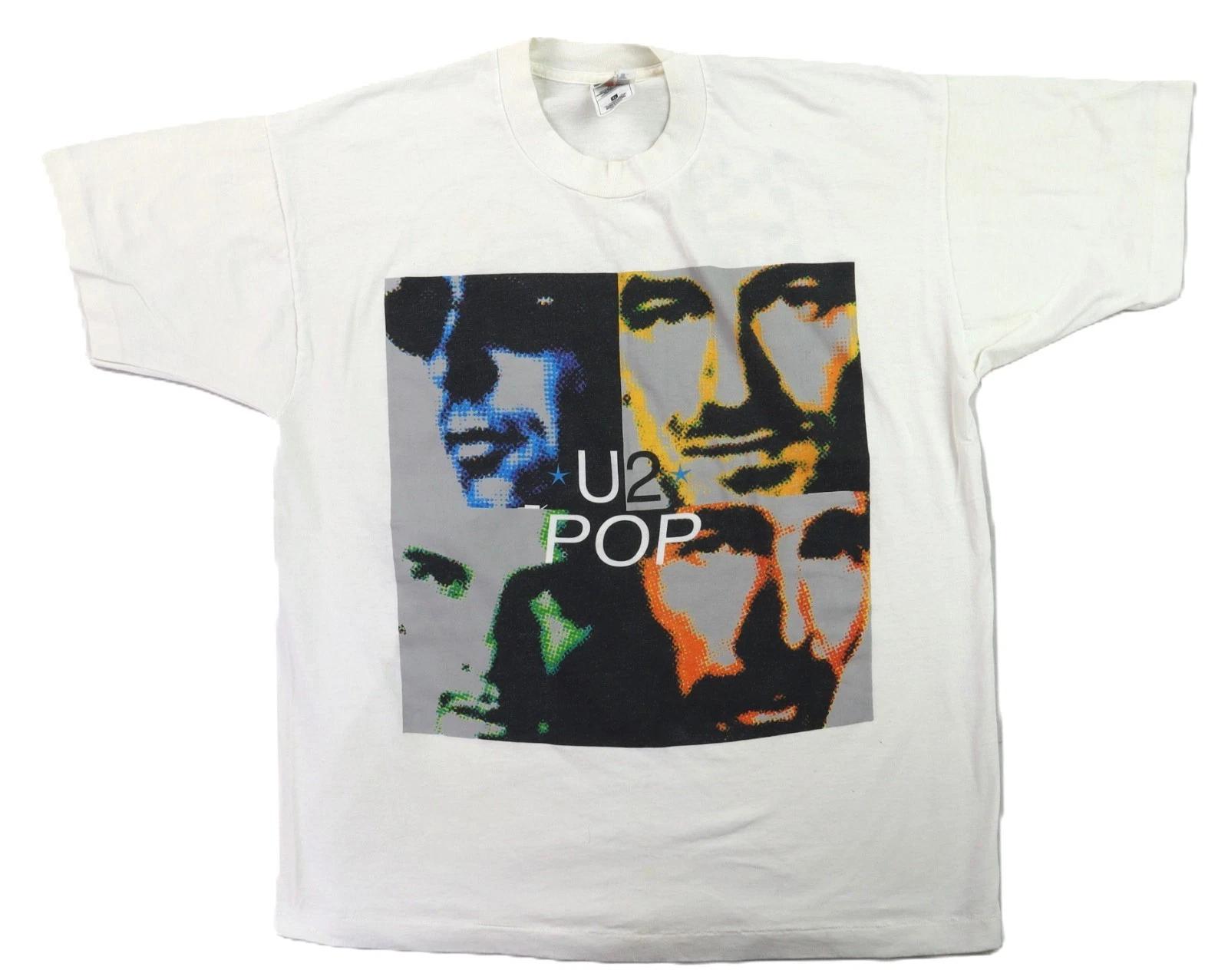 Винтажная футболка U2 Pop Mart PopMart Tour, 90-е, 1997 г., размер XL, белая, двусторонняя 4XL