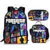 3 pièces Sac à dos d'activité Fortnite Anime Dessin animé Cartable Grande capacité Étudiant Sacs d'école Trousse à crayons Mignon et Charmant Sac à lunch Date de naissance Cadeau