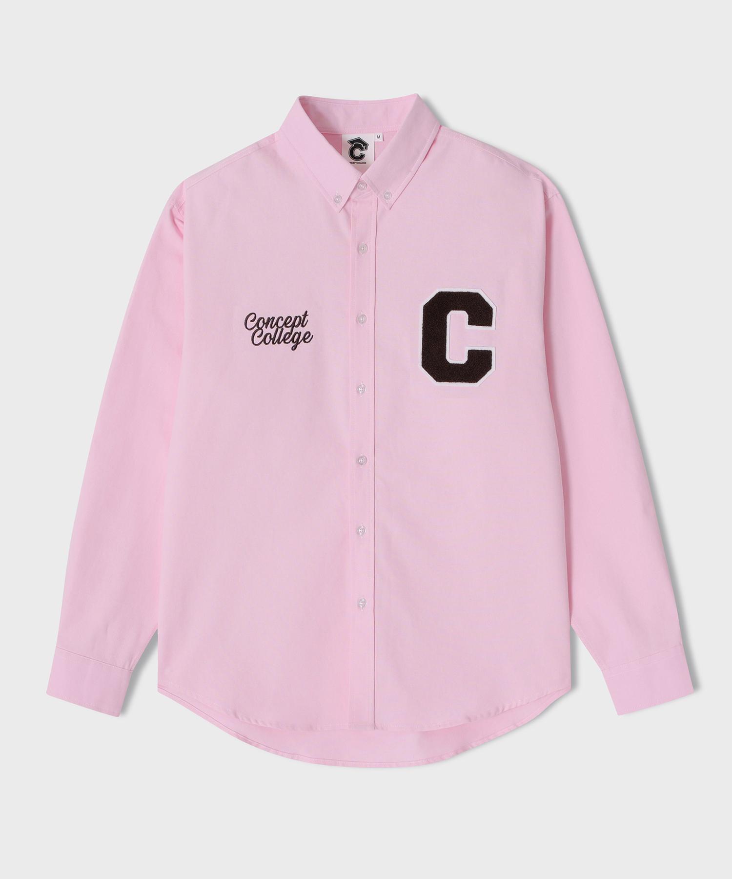Concept College [24Fw New Version] Brown C-Patch Oxford Long Sleeve Shirt_Pink [Unisex] Pink/Xl