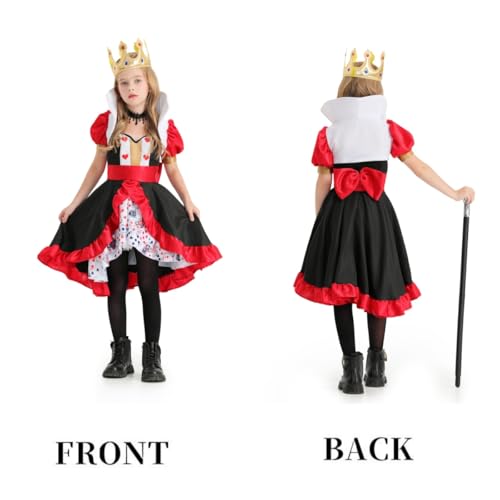 JUNDOMECY Herzkönigin Cosplay Kostüm für Kinder, Enthält Krone und Kleid, Perfekt für Halloween Kostüme, Rote Königin Kostüm, Kinderkostüm, Niedliches R