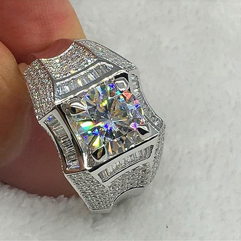Modischer Herrenring mit weißem Kristall-Zirkonia-Stein, Luxus-Silberfarbe, Verlobungsring, Klassischer Schmuck für Hochzeitsfeier, Valentinstagsgeschenk