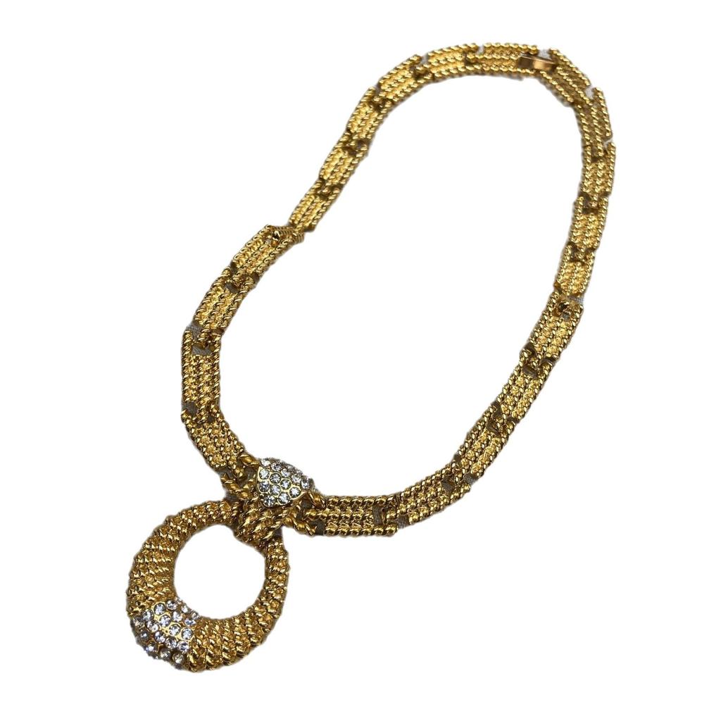 Ba Li Family Has The Same Trendy Brand Necklace, Western Antique Copper Plated 18K Gold Round Diamond Necklace Earrings Set.